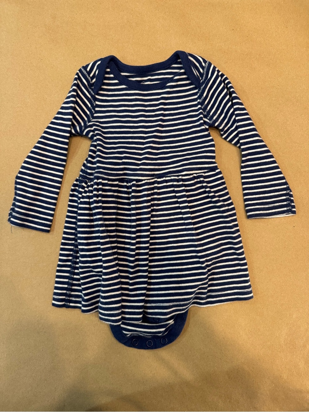 Moon & Back Hanna Andersson Navy & White Striped Long Sleeve Baby Dress Bodysuit